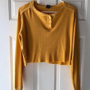 Wild Fable Mustard Waffle Cropped Henley